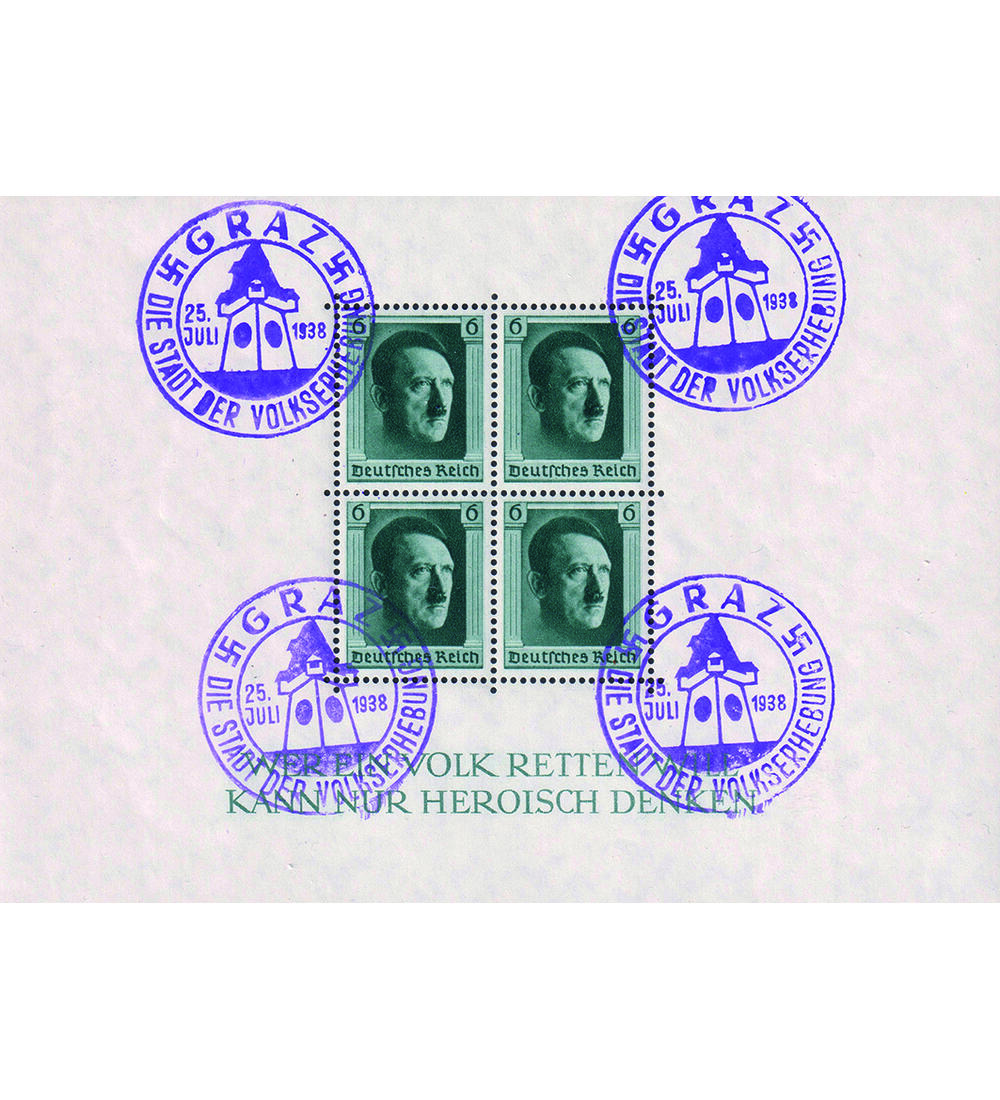 Dt. Reich Block 7 mit Stempel 25. Juli 1938 - Graz - Die Stadt der Volkserhebung