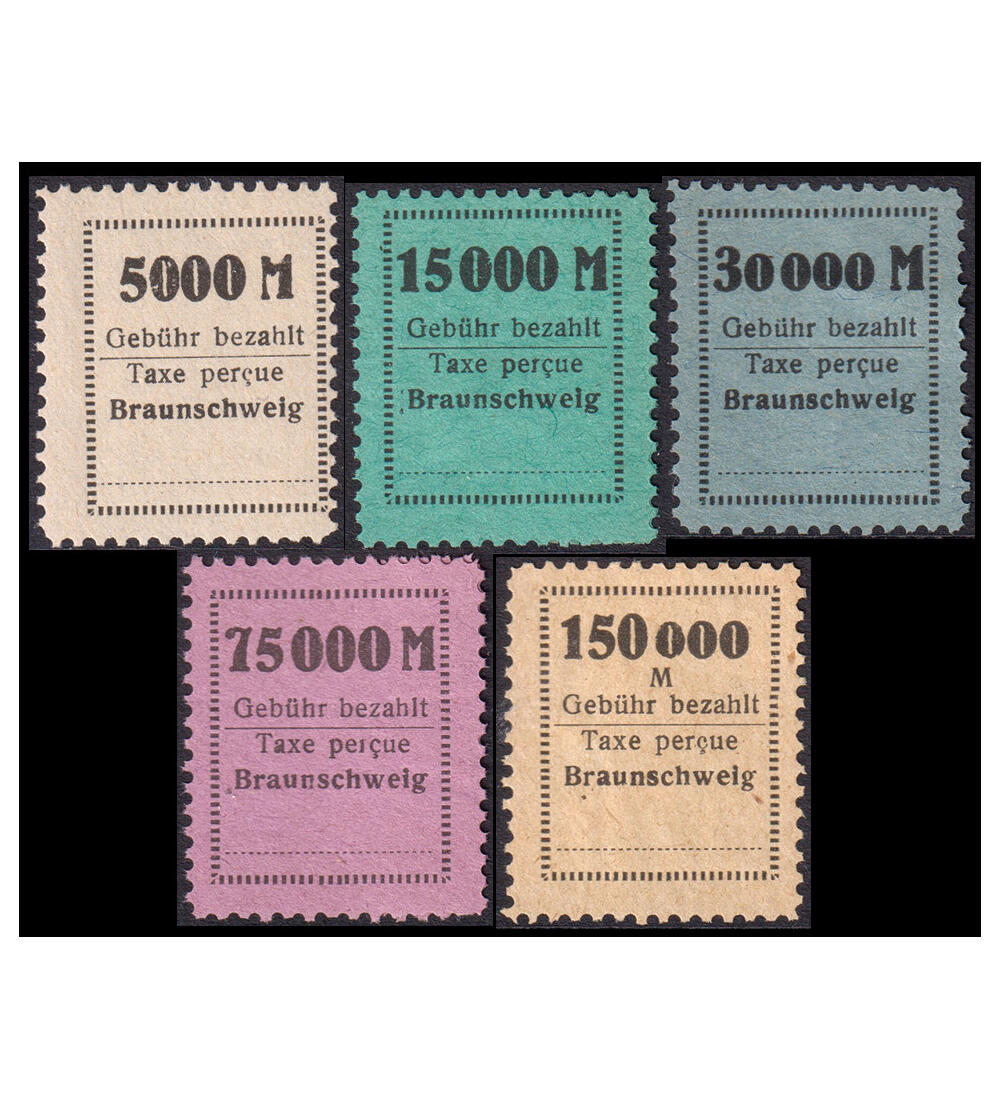 Stadtpost Braunschweig 5 Geb�hrenmarken von 5.000 Mark bis 150.000 Mark