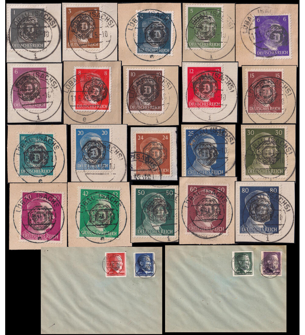 Lokalausgabe L�bau 1 bis 80 Pfg. auf Briefst�ck Markwerte auf Schmuck-Briefen