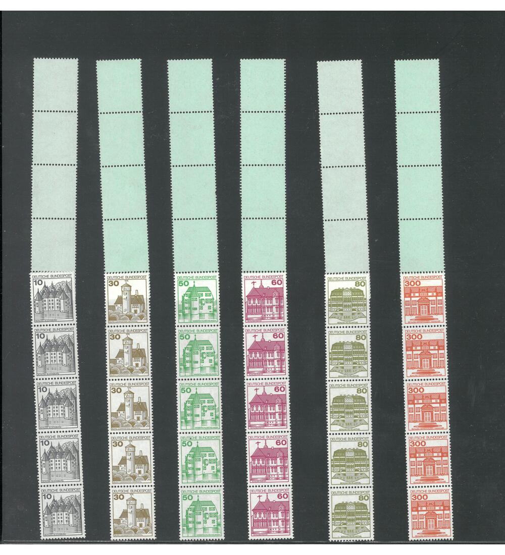 BRD Burgen u. Schl�sser Letterset alle Werte als postfrische Rollenendstreifen