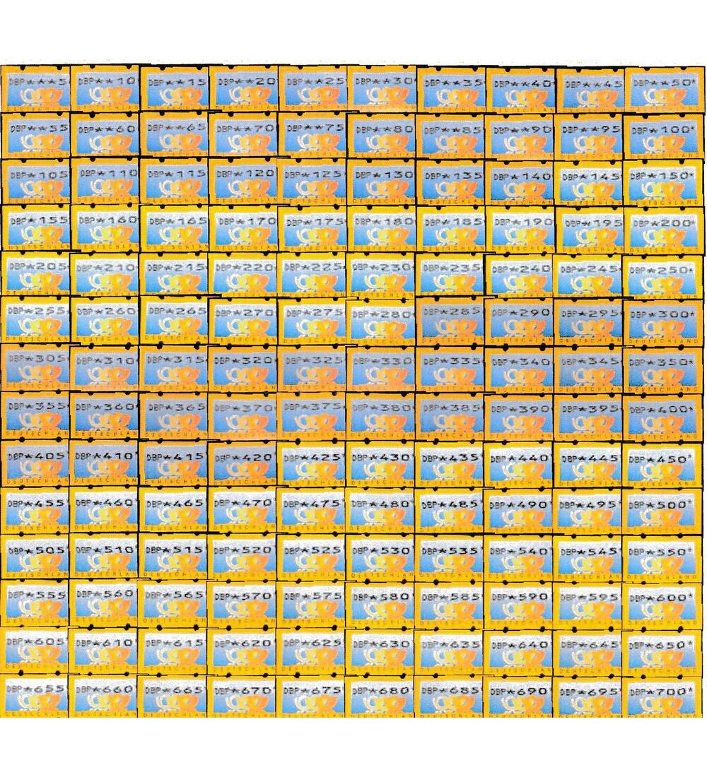 BRD-Automaten-Riesenkollegtion Postemblem mit DBP-Eindruck von 5 Pfennig bis 700 Pfennig