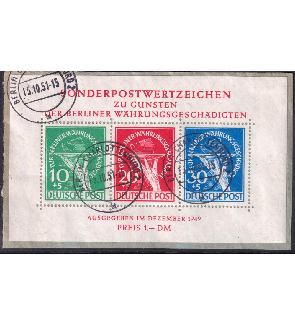 Berlin - Block 1 gestempeltes Bedarfsst�ck auf Briefausschnitt