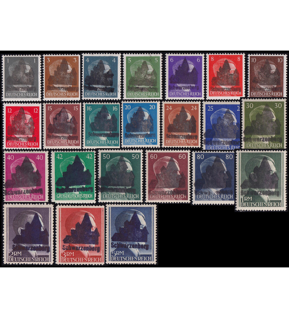 Lokalausgabe Schwarzenberg 23 postfrische Werte gepr�ft von 1 Pfennig bis 5 Mark