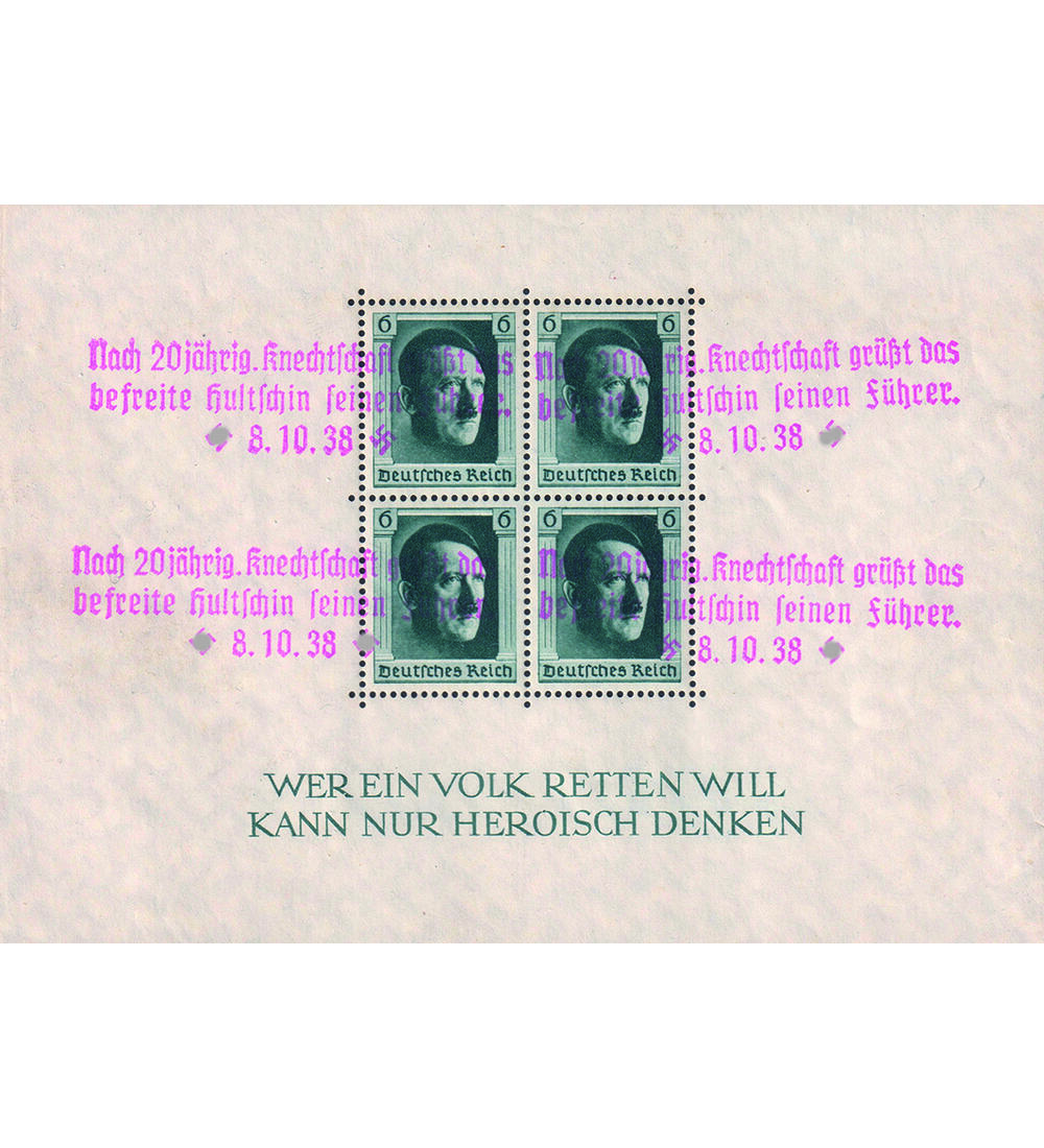 Deutsches Reich Hitler-Block Block 7 postfrisch mit rotem Aufdruck Nach 20j�hriger...
