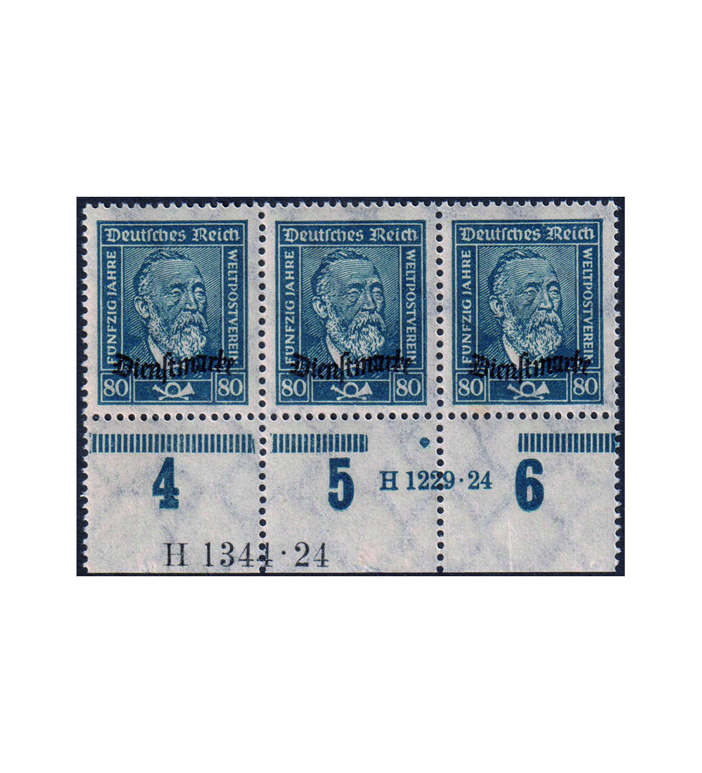 Deutsches Reich HAN-Nummer 80 Pfg Dienstmarken-H�chstwert als postfrischer 3er-Streifen