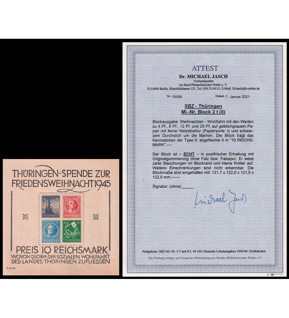 SBZ gro�er Weihnachtsblock Block 2 postfrisch mit Farbfotoattest Jasch