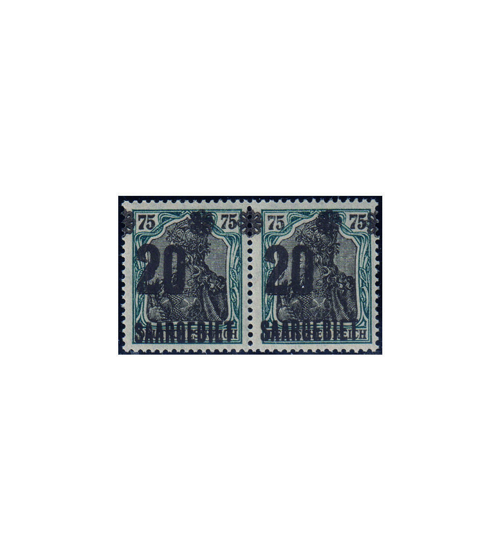 Saargebiet Doppeldruck Aufdruckwert 20 auf 75 Pfg. im postfrischen Paar