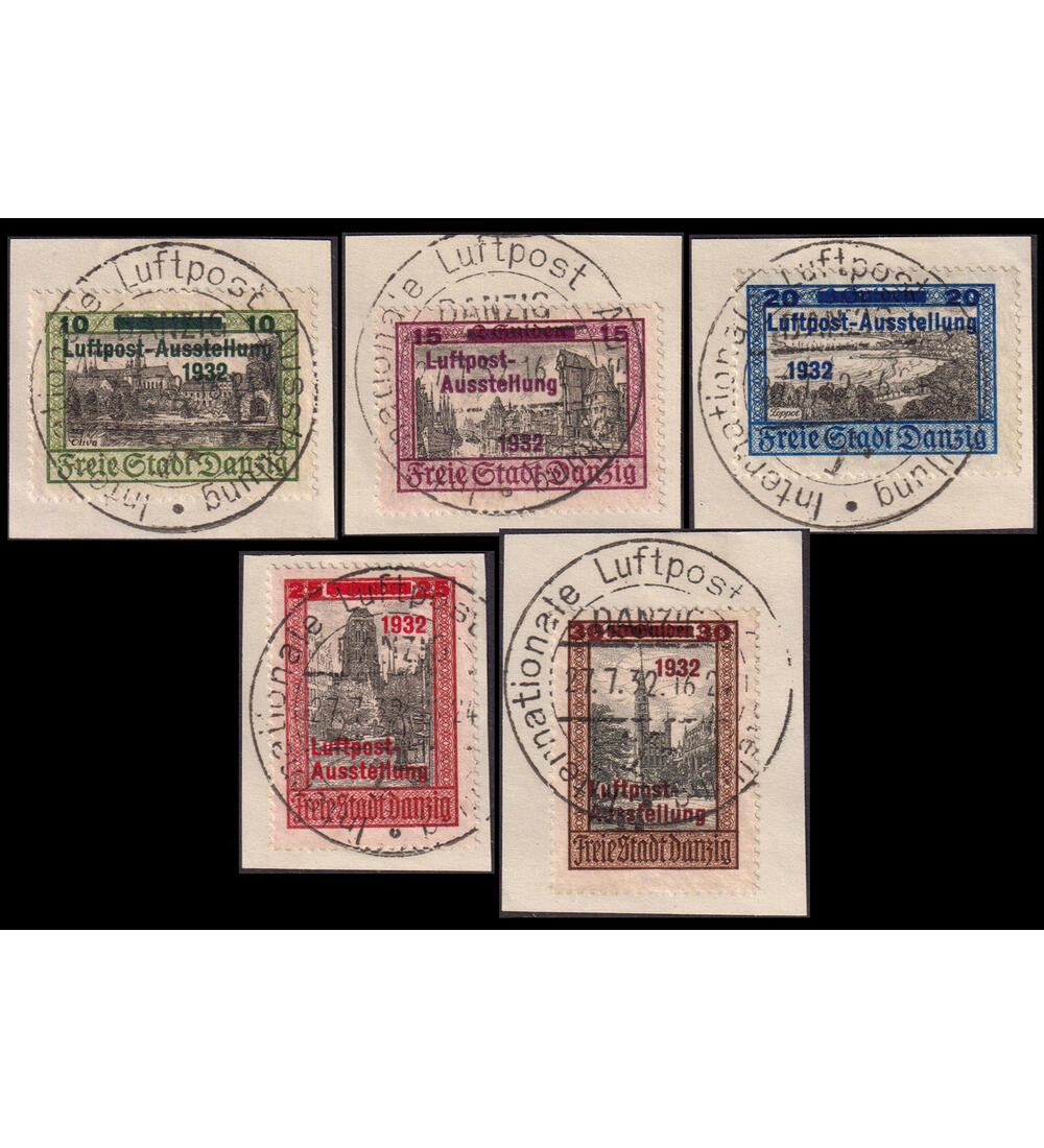 Danzig Luftpostausstellung Nr. 231-235 Briefausschnitte mit Ausstellungsstempel