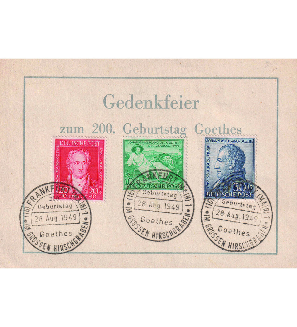 Alliierte Besetzung Goethe Nr. 108-110 mit Sonderstempel auf Postkarte