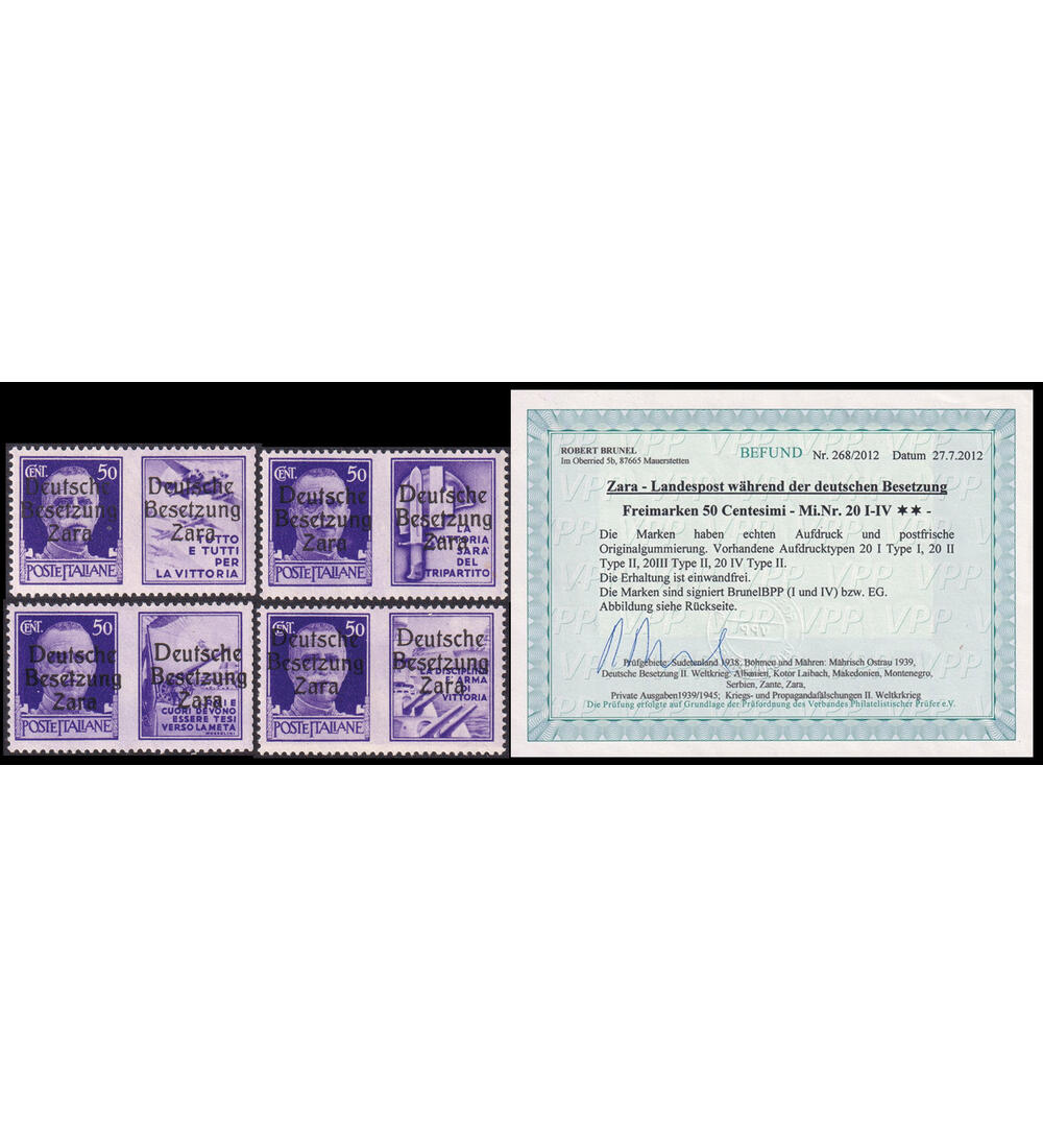 Deutsche Besetzung Zara Nr. 20 I-IV postfrisch mit Farbfotobefund