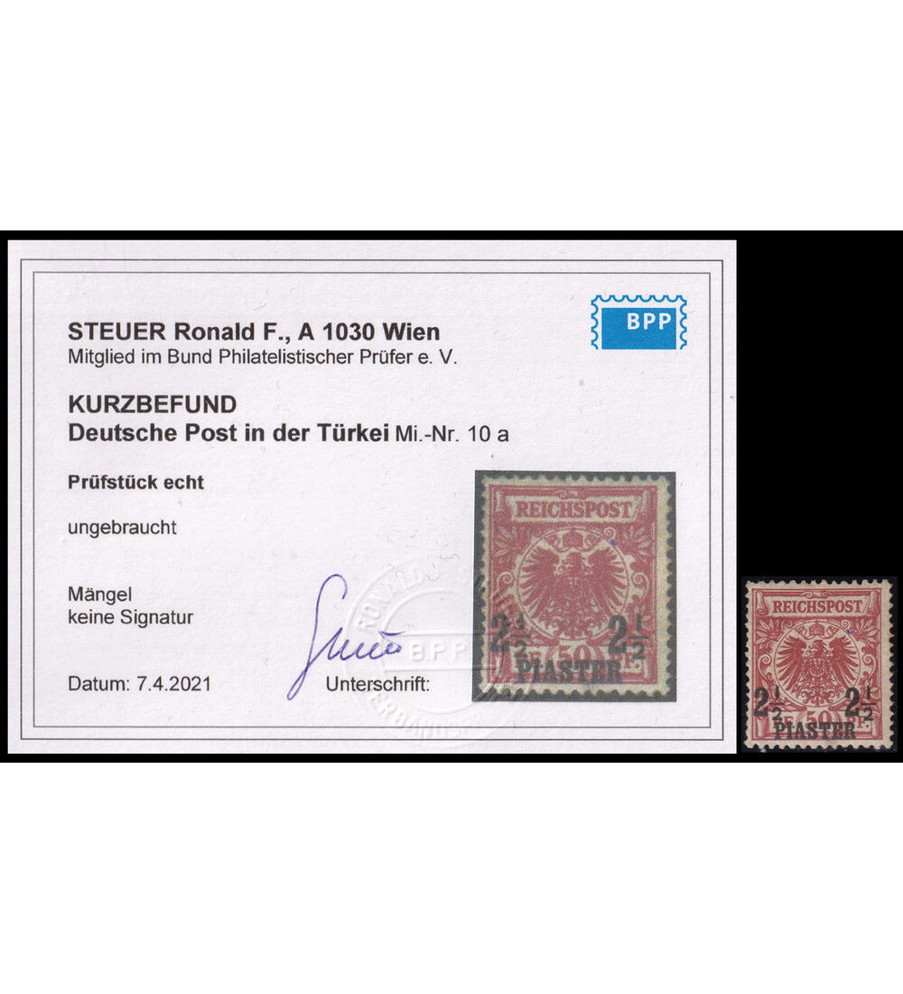 Auslandspostamt T�rkei Nr. 10 a ungebraucht mit Farbfotobefund