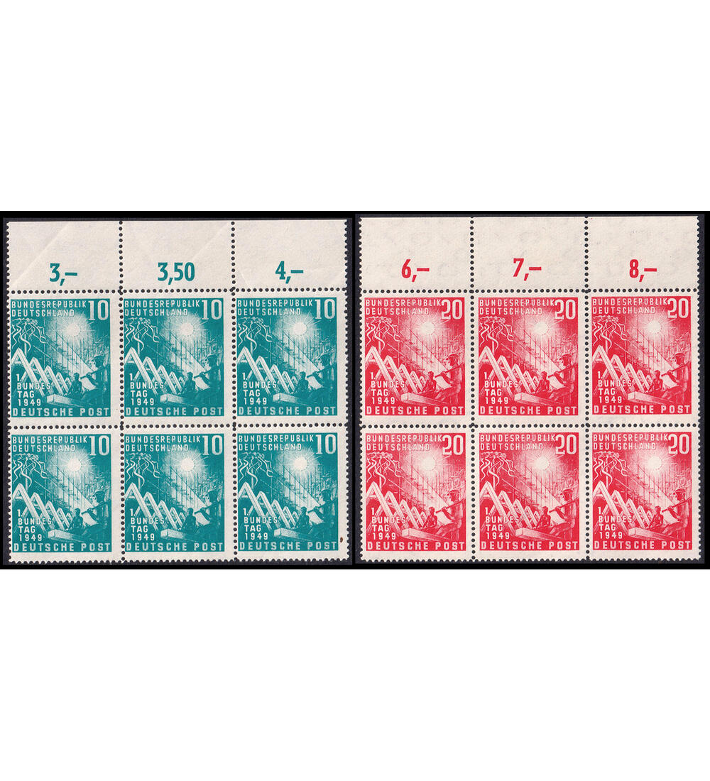 BRD Bundestag 1949 Nr 111-112 postfrische Sechserbl�cke vom Oberrand