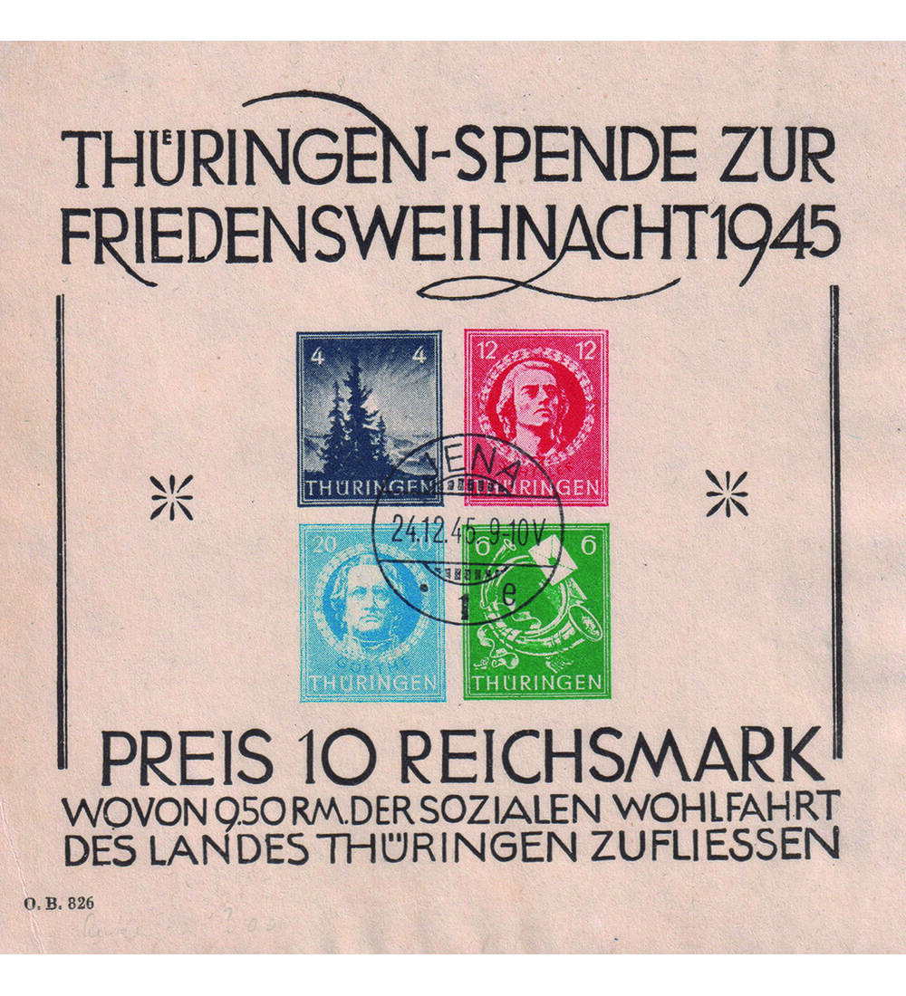 SBZ Weihnachts-Sonderblock Block 2 ohne Durchstich gestempelt Jena Stempel o.O.