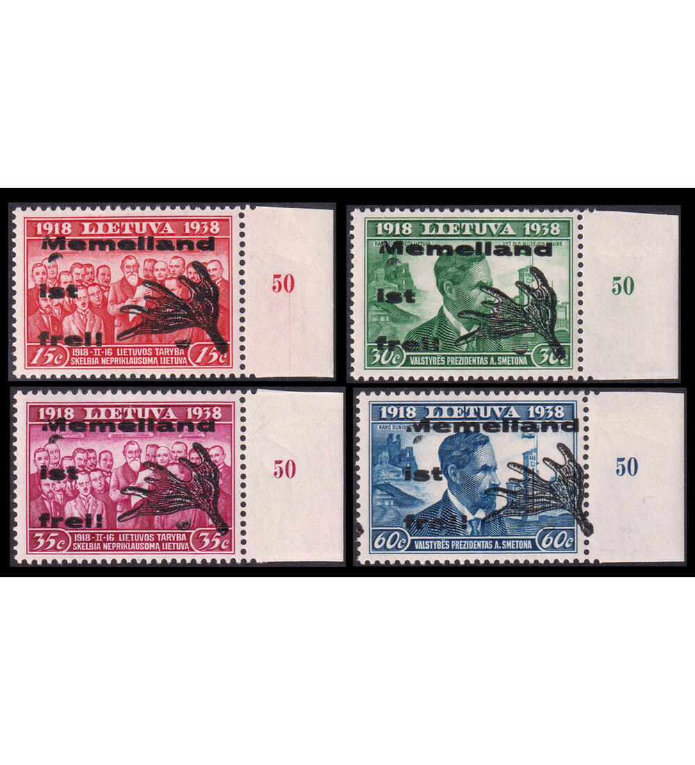 Memel Lokalausgabe Nr. I - IV Type II postfrisch mit Plattenfehler