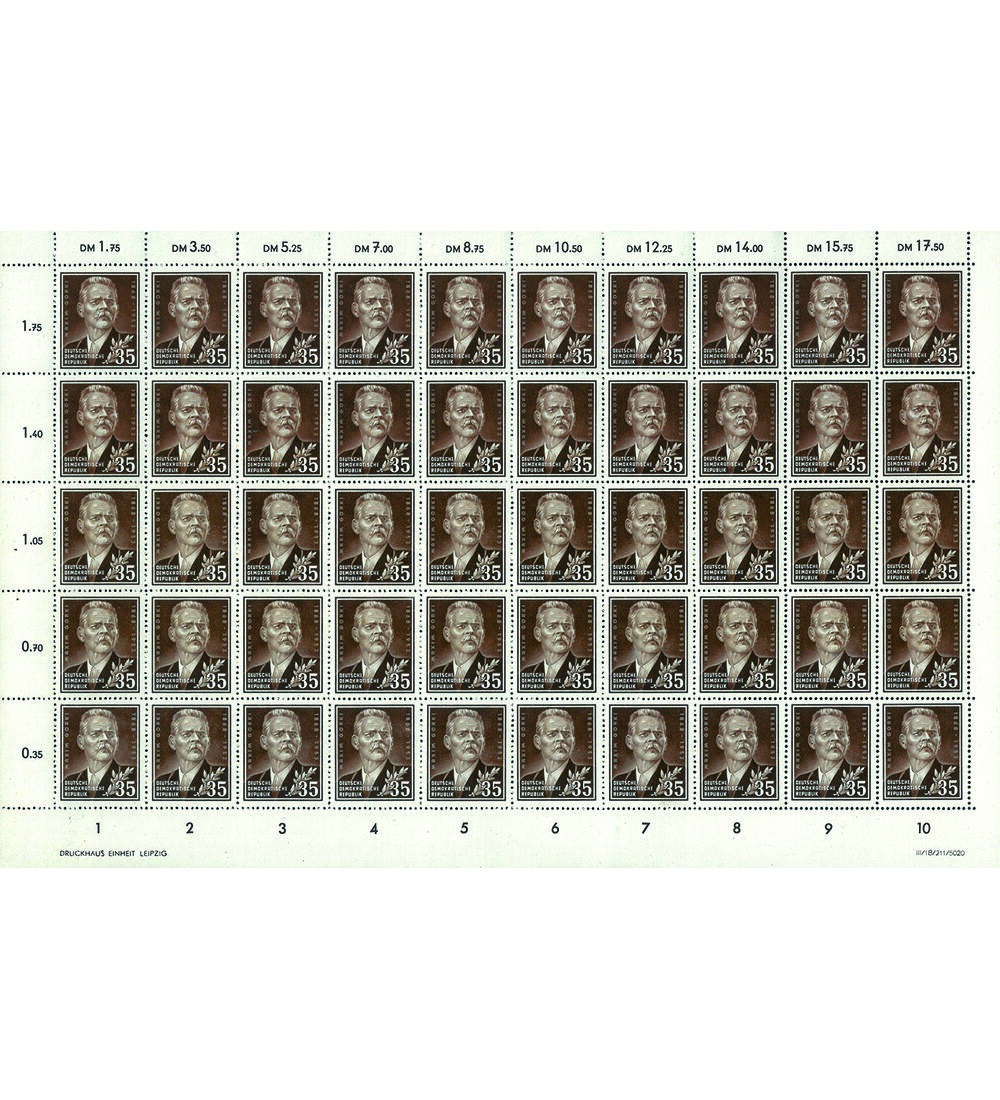 DDR - Sondermarke Nr. 354 Y II postfrischer Originalbogen Maxim Gorki