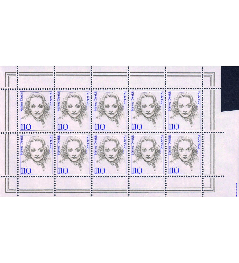 BRD - Kleinbogen Abart Nr. 1939 postfrisch Marlene Dietrich 1997