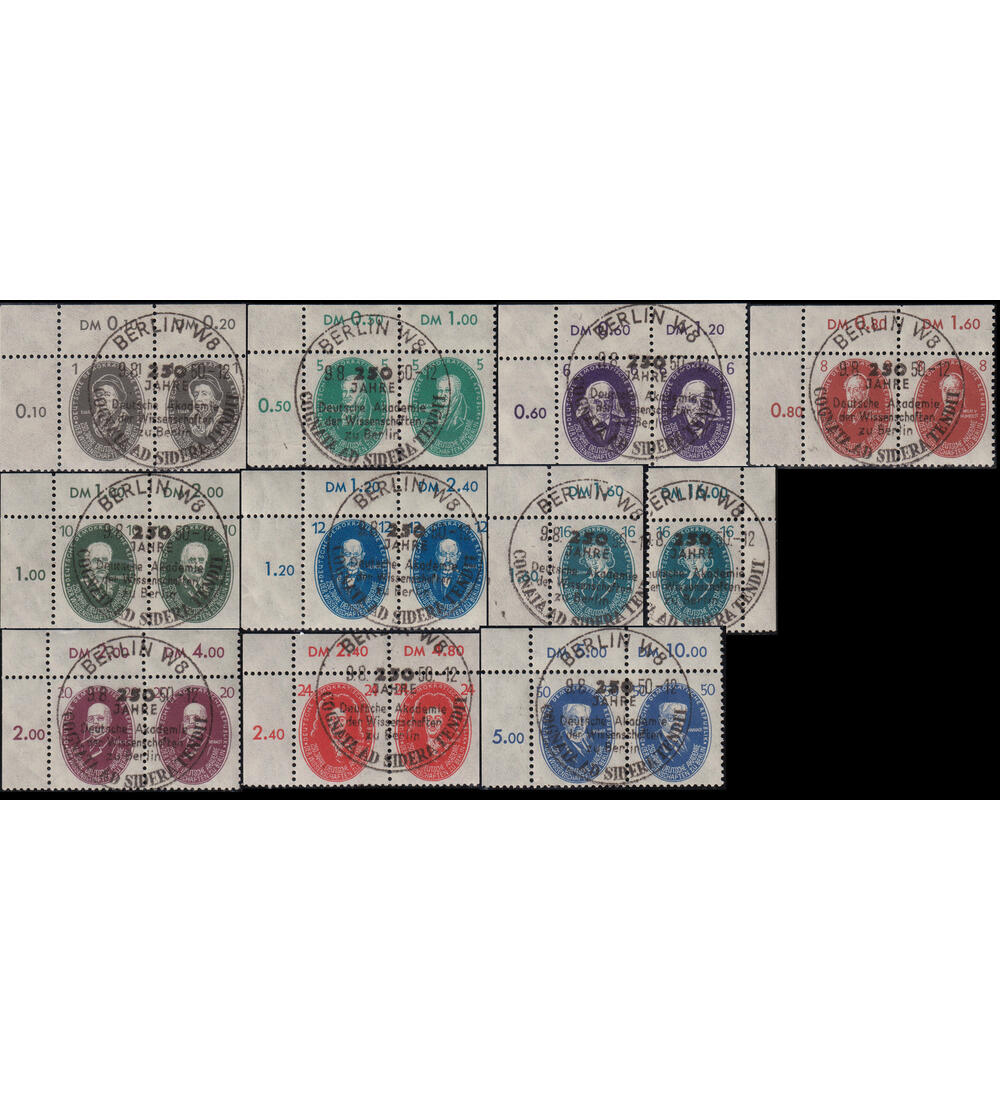 DDR Akademie 1950 Nr. 261-270 gestempelter Paarsatz aus der Ecke oben links