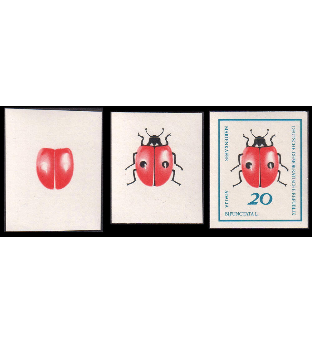 DDR Phasendrucke postfrisch Nr. 1413 K�fer 1968 Set von 3 Druckphasen