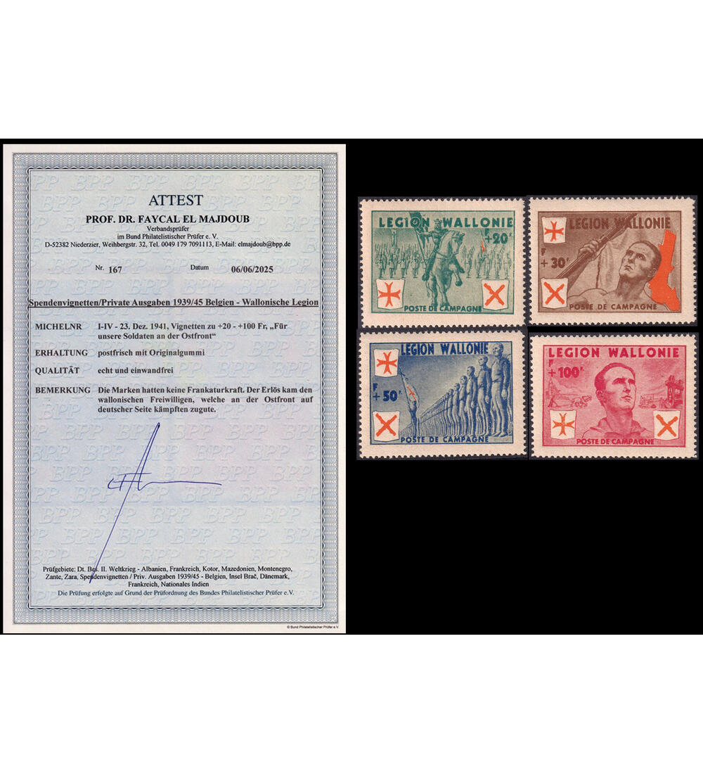 Deutsche Besetzung II. WK Nr. I - IV postfrisch m. FA Wallonische Legion
