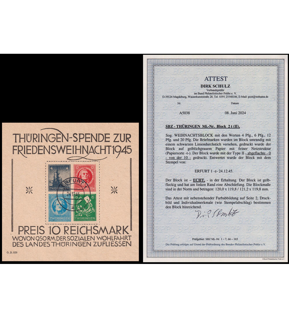 SBZ Block 2 gestempelt mit Farbfotoattest gro�er Weihnachtsblock