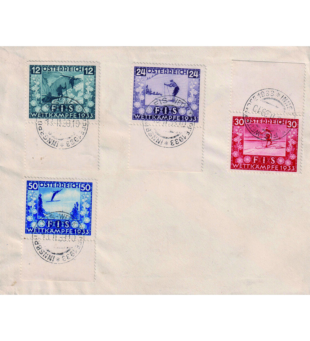 �sterreich FIS 1933 Nr. 551-554 auf Blankobrief Jugendwohlfahrt FIS Wettk�mpfe