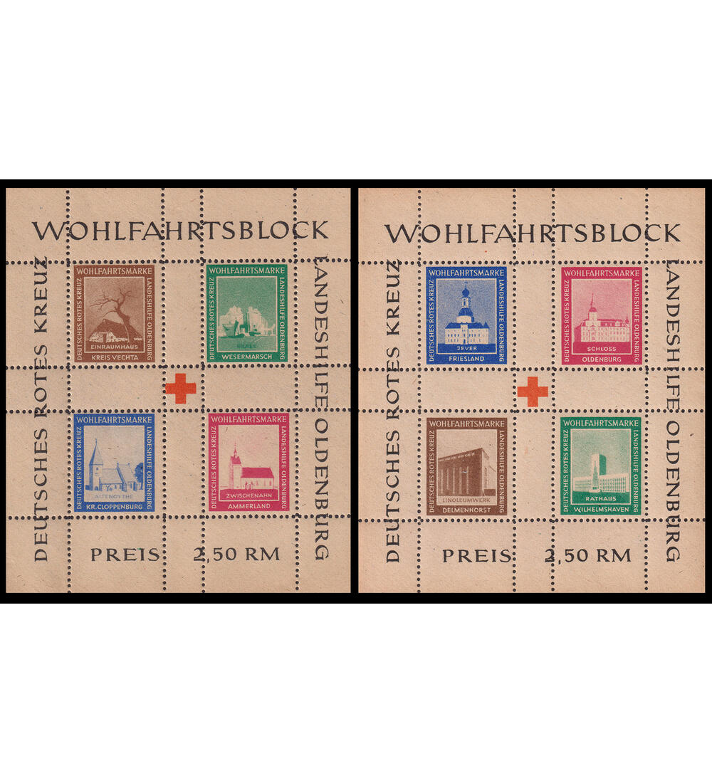 Lokalausgabe Oldenburg Block I A und II A postfrisch Rot-Kreuz-Blockpaar