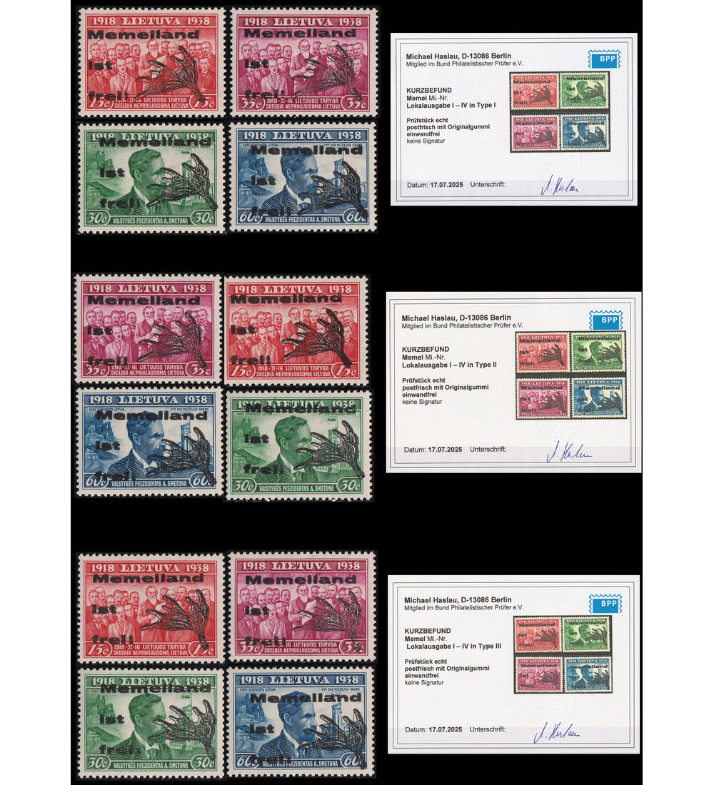 Memel Lokalausgaben Nr. I-IV I-III postfrisch jeweils mit Farbfotobefund