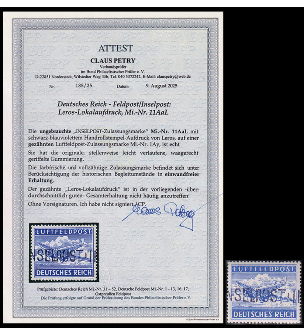 Deutsches Reich Feldpost Nr. 11 A a postfrisch m. Farb- fotoattest echt u. einwandfrei