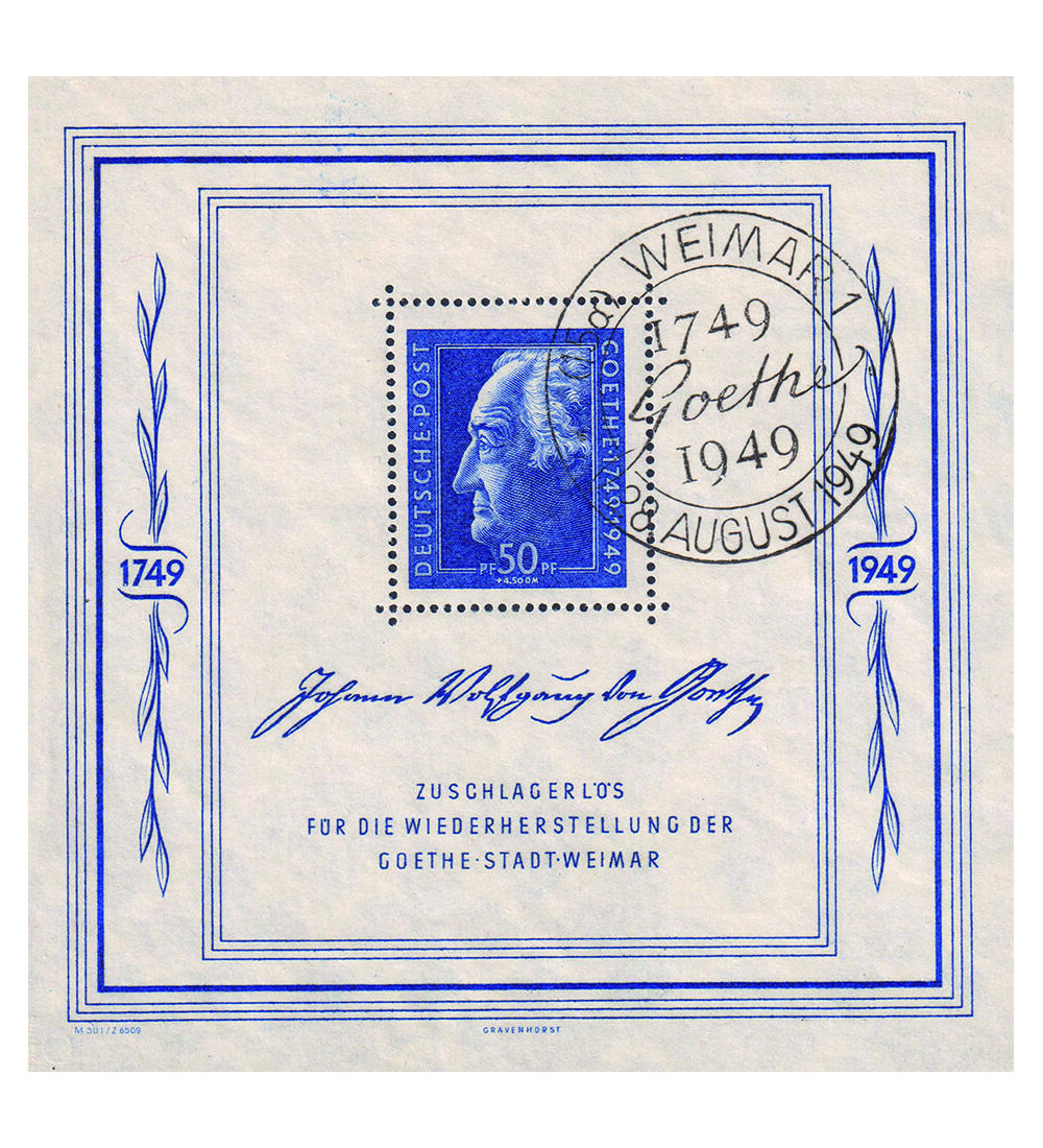 SBZ Goethe-Block 1949 Block 6 mit Sonderstempel Weimar gepr�ft u. signiert