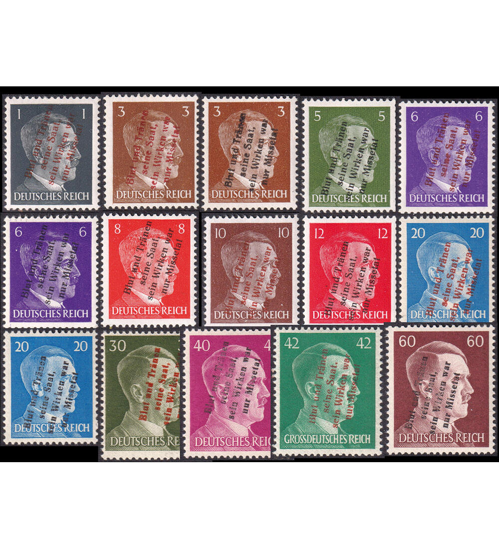 Lokalausgabe M�hlberg Nr. 1-15 mit Aufdruck Blut u. Tr�nen seine Saat,..