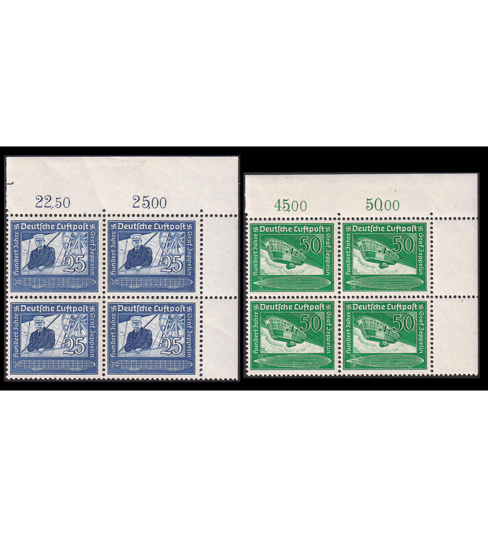 Dt. Reich Nr. 669-670 postfr. Eckrand-Viererblock aus der rechten oberen Ecke