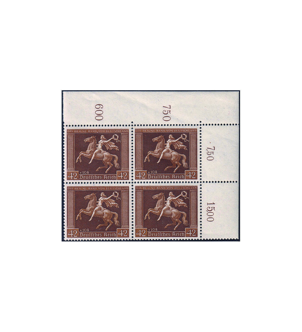 Dt. Reich Nr. 671 postfr. Eckrand-Viererblock aus der rechten oberen Ecke