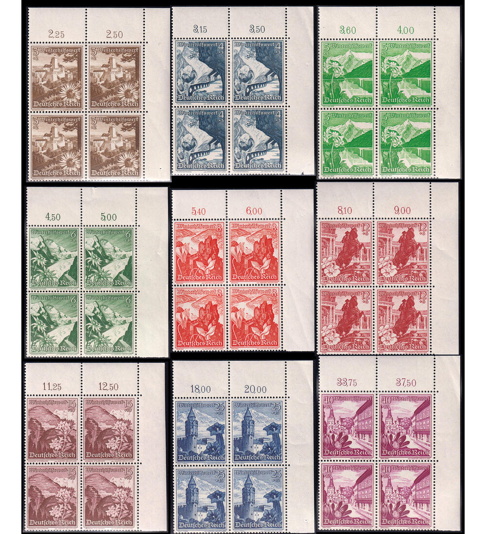Dt. Reich Nr. 675-683 postfr. Eckrand-Viererblock aus der rechten oberen Ecke