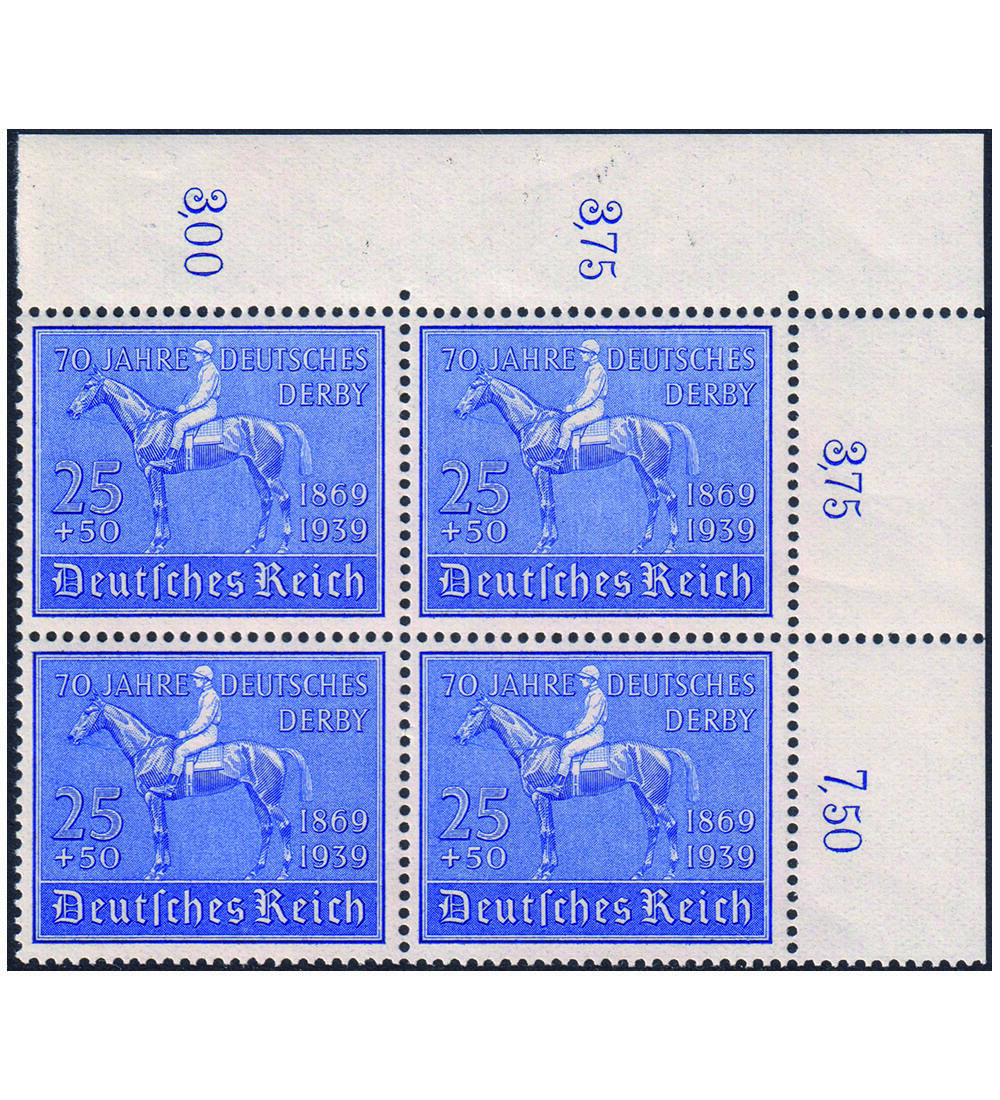 Dt. Reich Nr. 698 postfrisch Eckrand-Viererblock aus der rechten oberen Ecke