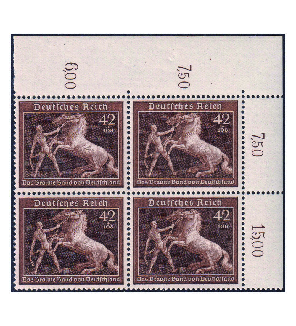 Dt. Reich Nr. 699 postfrisch Eckrand-Viererblock aus der rechten oberen Ecke