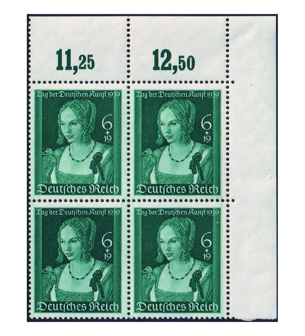 Dt. Reich Nr. 669-670 postfr. Eckrand-Viererblock aus der rechten oberen Ecke