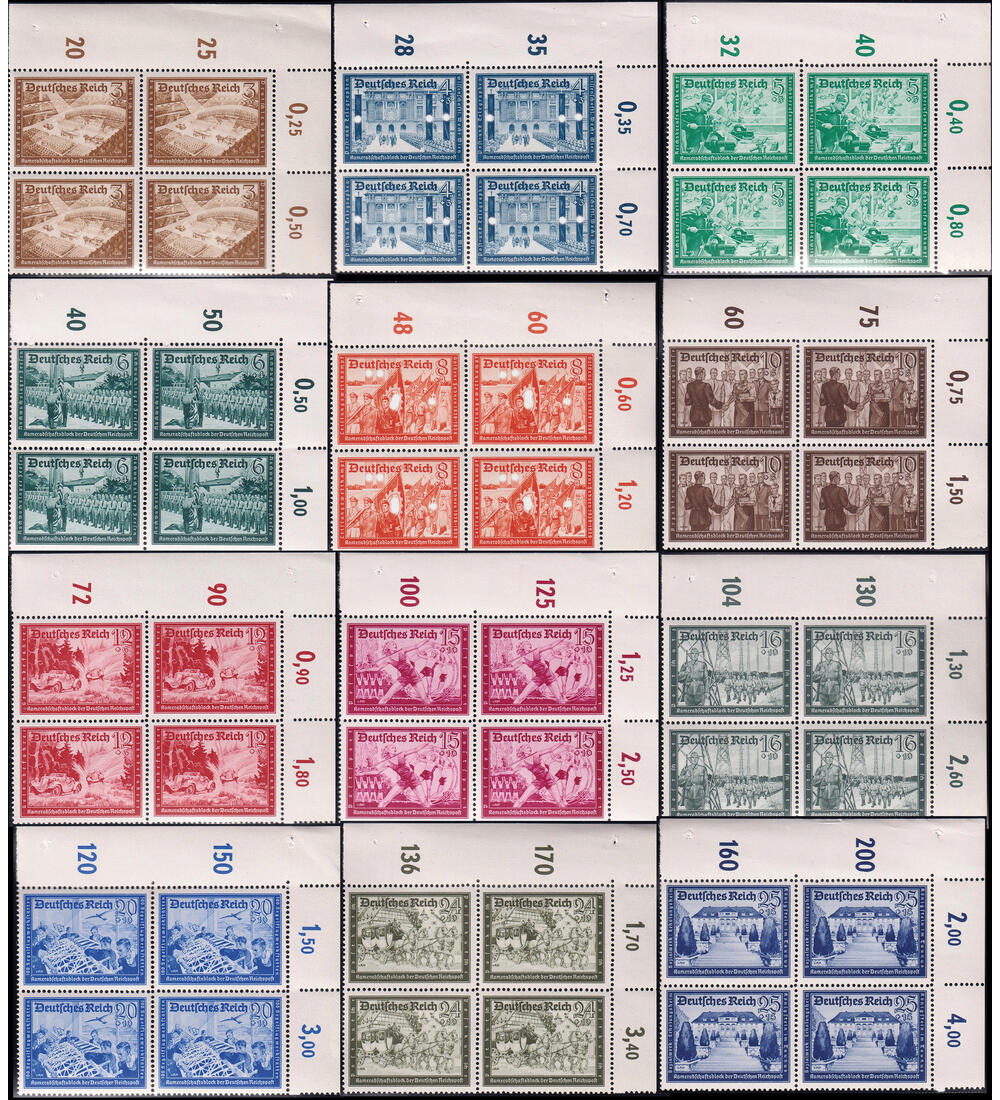 Dt. Reich Nr. 702-713 postfr. Eckrand-Viererblock aus der rechten oberen Ecke