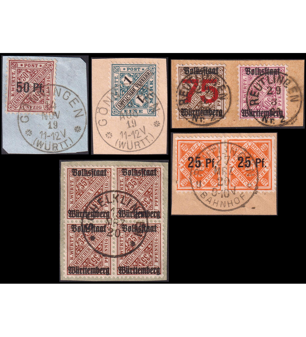 W�rttemberg Briefabschnitte Nr. 240, 255, 267, 269, 270 und 271 gepr.