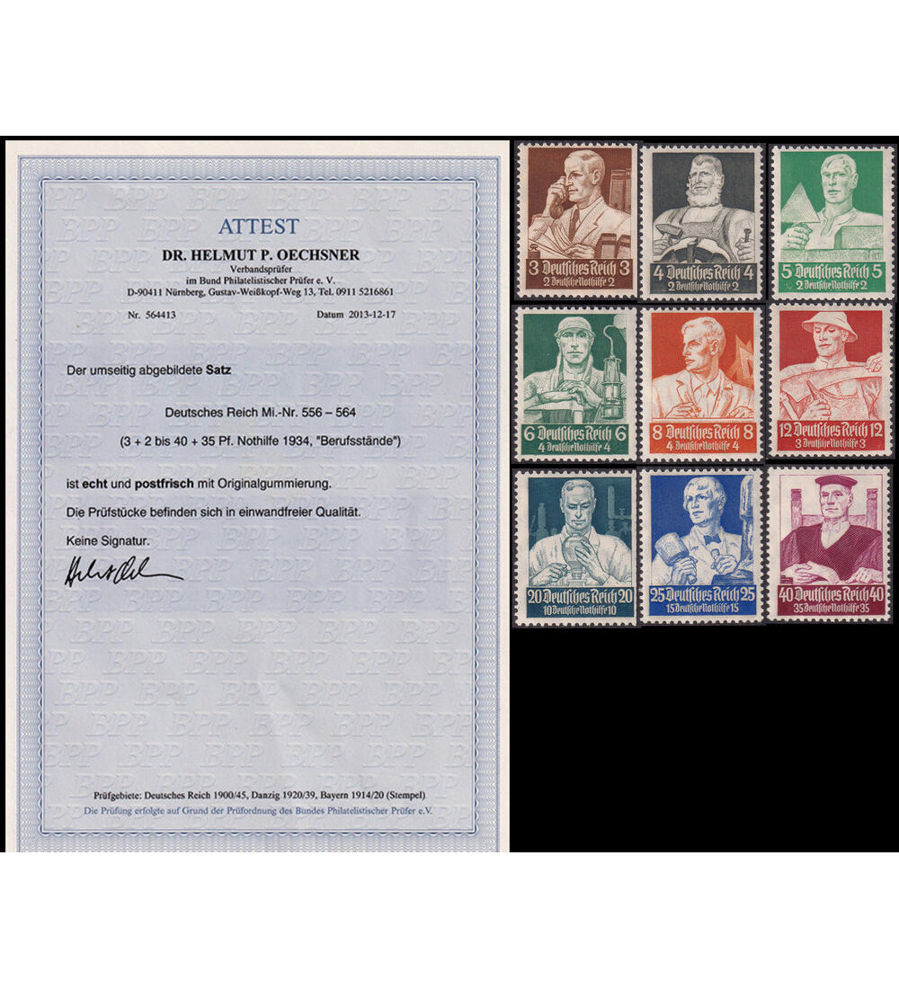Deutsches Reich St�nde 1934 Nr. 556-564 porfrisch mit Farbfotoattest Dr. Oechsner