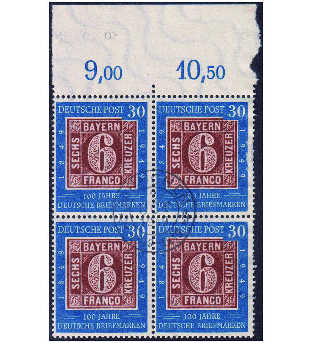 BRD H�chstwert-Viererblock Nr. 115 gestempelt v. Oberrand 100 J. deutsche Briefmarken