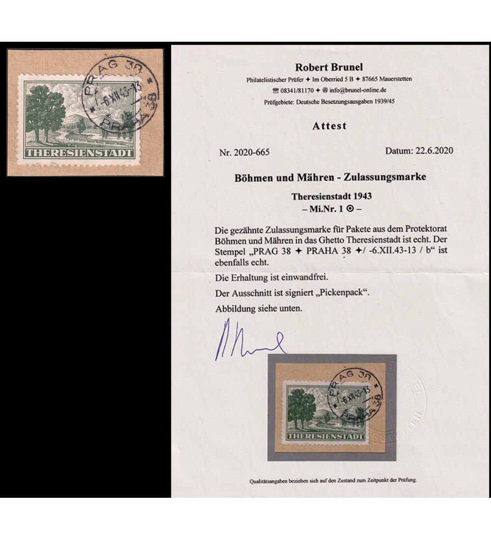 B�hmen u M�hren Theresienstadt Nr. Z 1 auf Briefst�ck mit Farbfotoattest