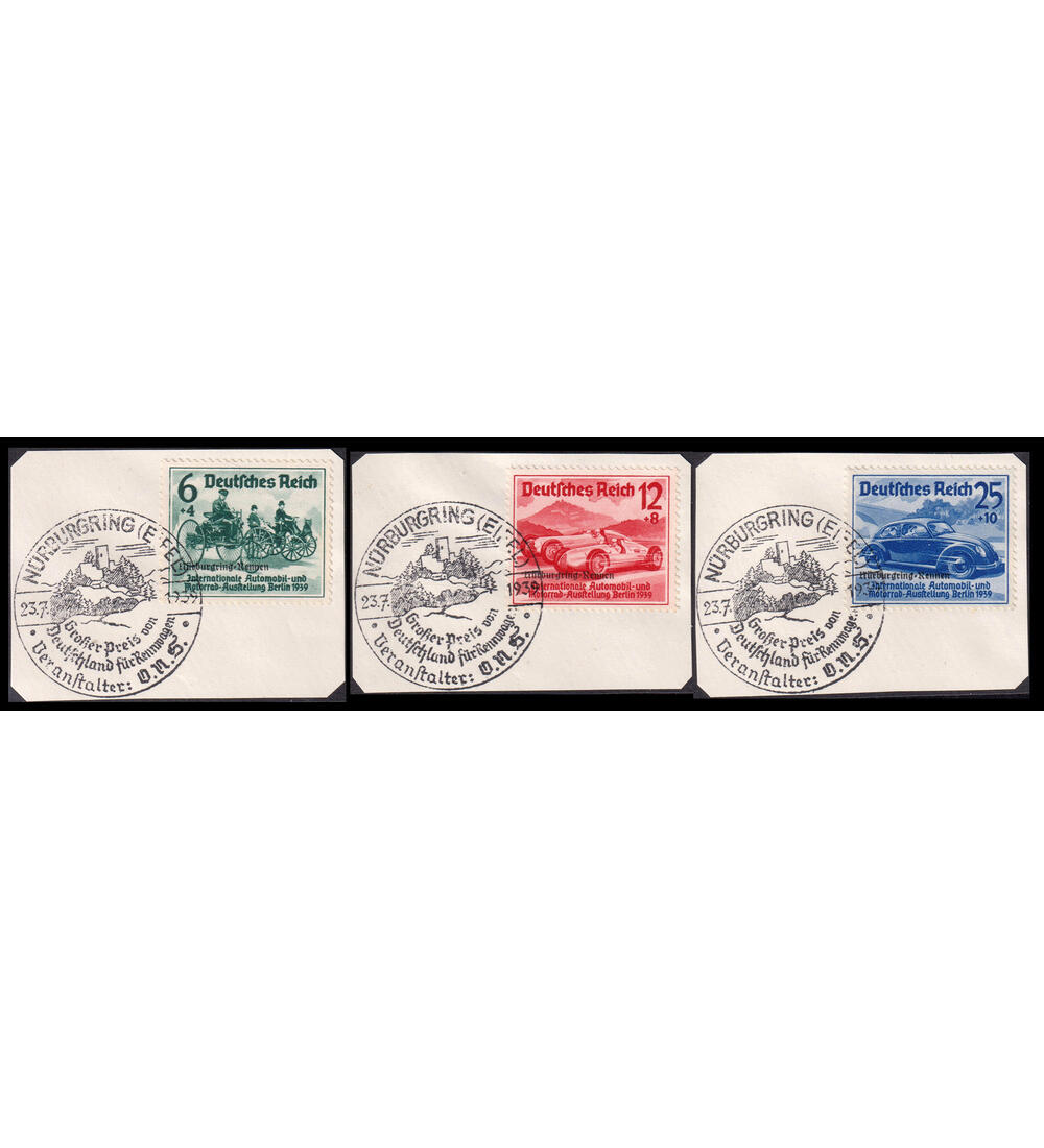 Dt- Reich N�rburgring 1939 Nr. 695-697 auf Briefabschnitten mit Sonderstempel