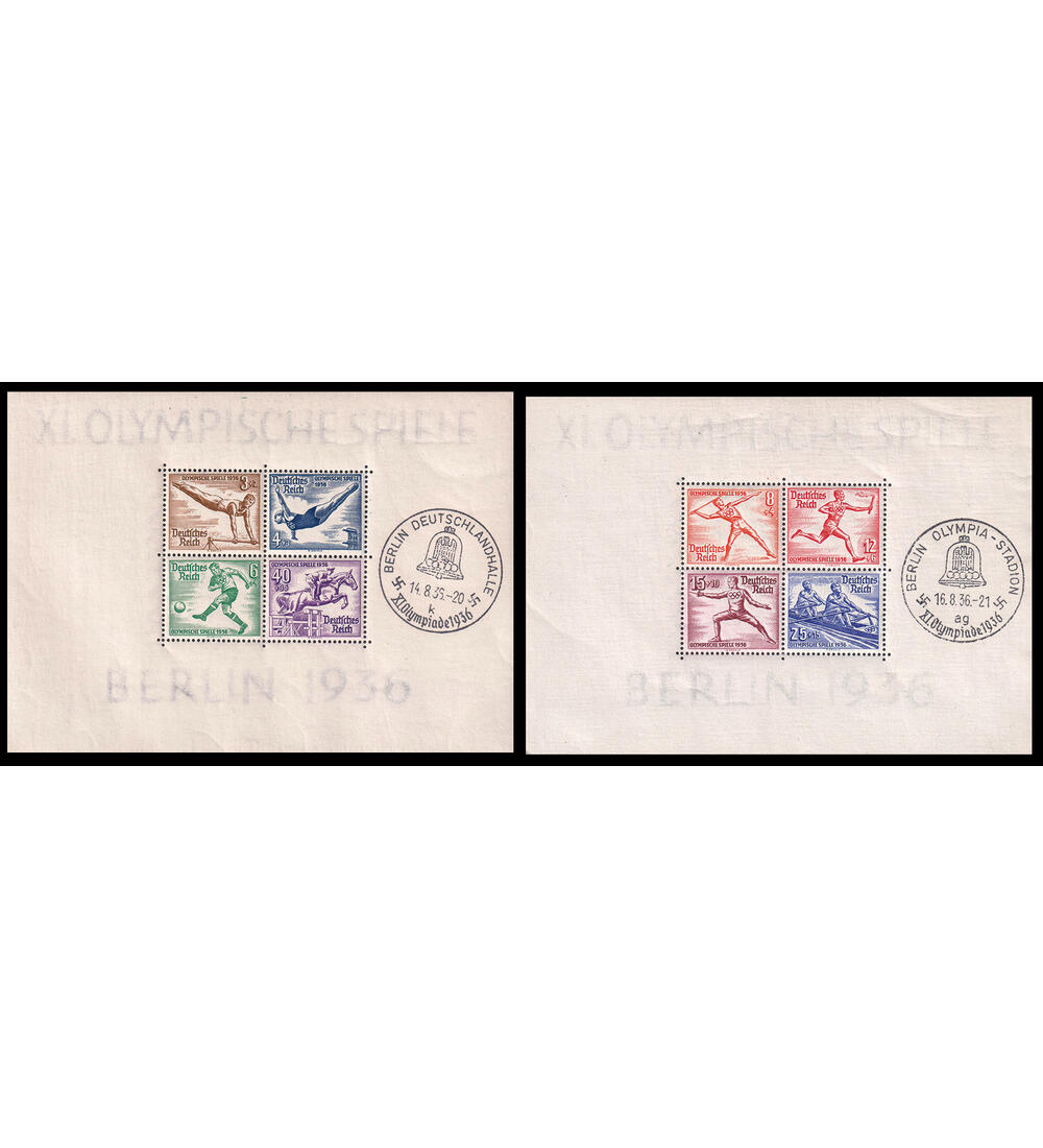 Dt. Reich Olympia Blockpaar Block 5+6 postfrisch, seitlich abgeschlagenem Sonderstempel