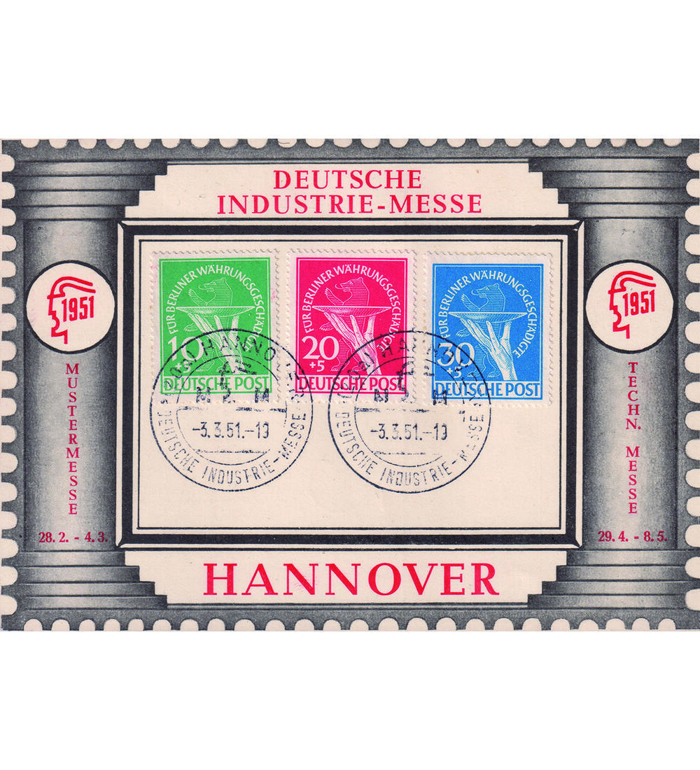 Berlin- Sonderkarte Hannover mit Nr. 68-70 mit passendem Sonderstempel