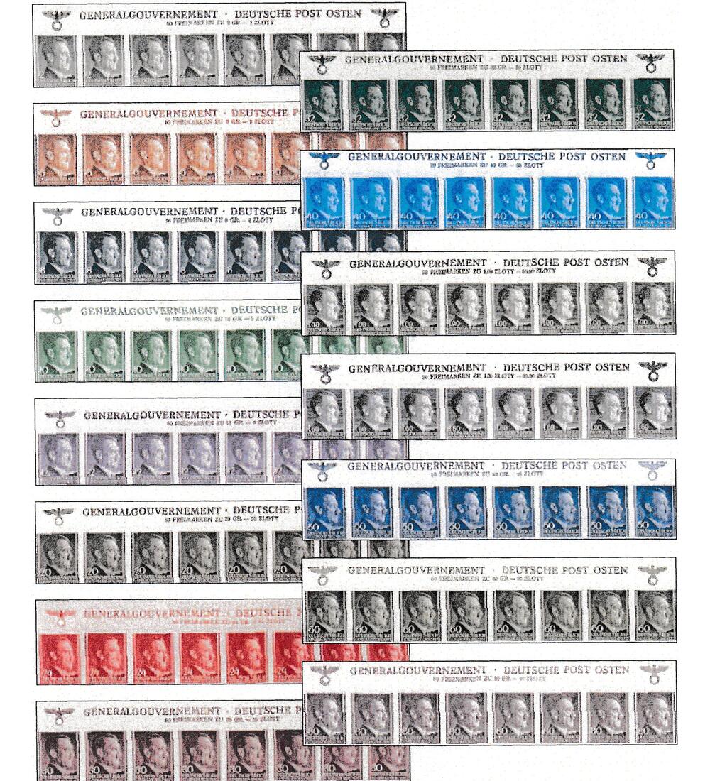 Generalgouvernement Hitler 15 postfrische ungez�hnte 8er-Streifen vom Oberrand