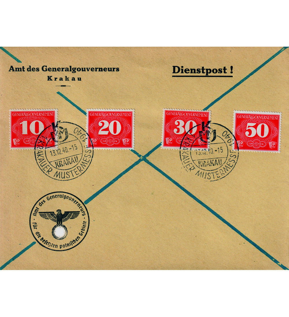 Generalgouvernement Nr. Z 1-4 auf Sonderbeleg Zustellmarken 1940