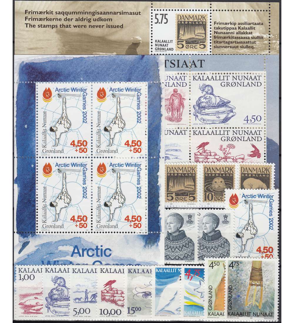 Gr�nland 2001 postfrisch ** Nr. 361-375 Block 20-22