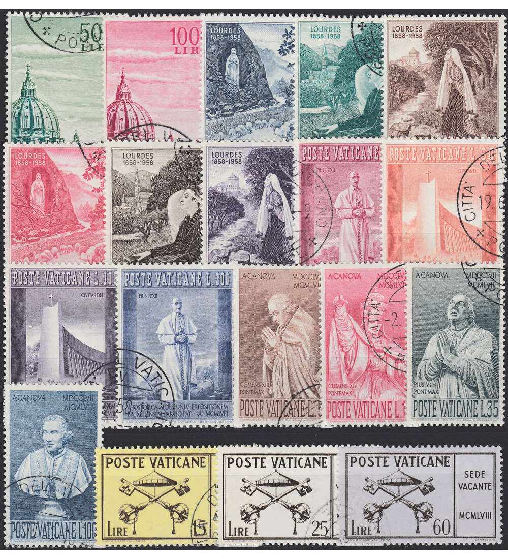 Vatikan 1958 gestempelt        Nr. 280-302 ohne Block 2