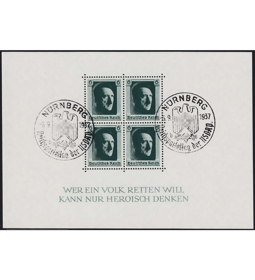 Dt. Reich Block 8 mit Sonder- stempel Nrnberg - Reichsparteitag d. NSDAP 1937