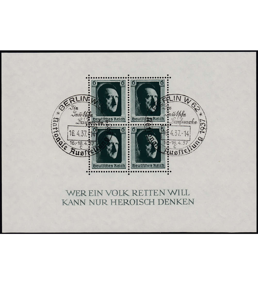 Dt. Reich Block 8 mit Sonder- stempel Berlin -Nationale Briefmarkenausstellung 1937